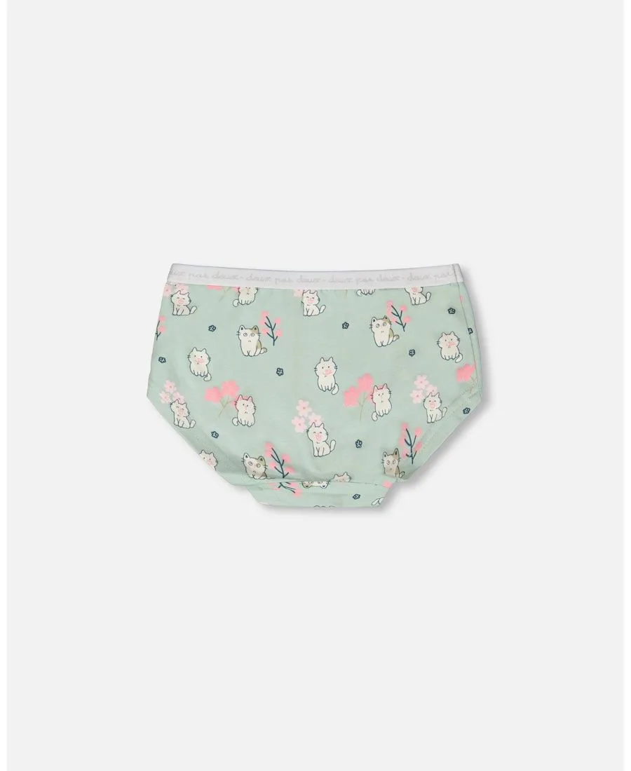 Детские хлопковые трусики-шорты Deux par Deux, зеленый kitten print — фото 2