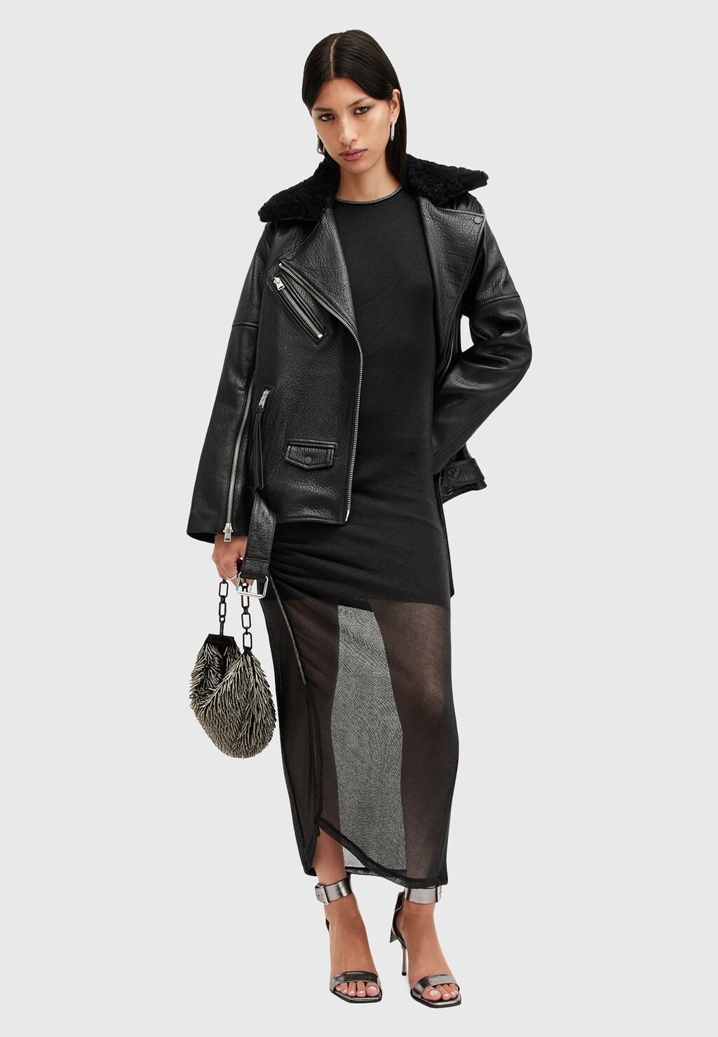 

Платье макси NORA SPARKLE AllSaints, черный