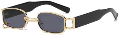 

Модные маленькие прямоугольные солнцезащитные очки для женщин в винтажном панк-стиле, мужские солнцезащитные очки с защитой от УФ-излучения UV400, прозрачные очки MTZJH, Gold Gray