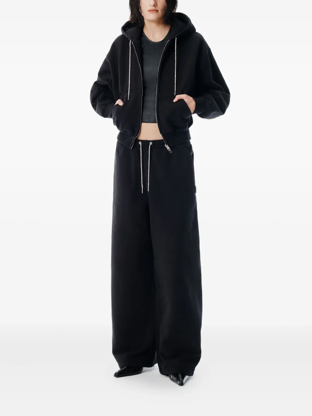 Спортивные брюки с кулиской и стразами Alexander Wang, черный — фото 2