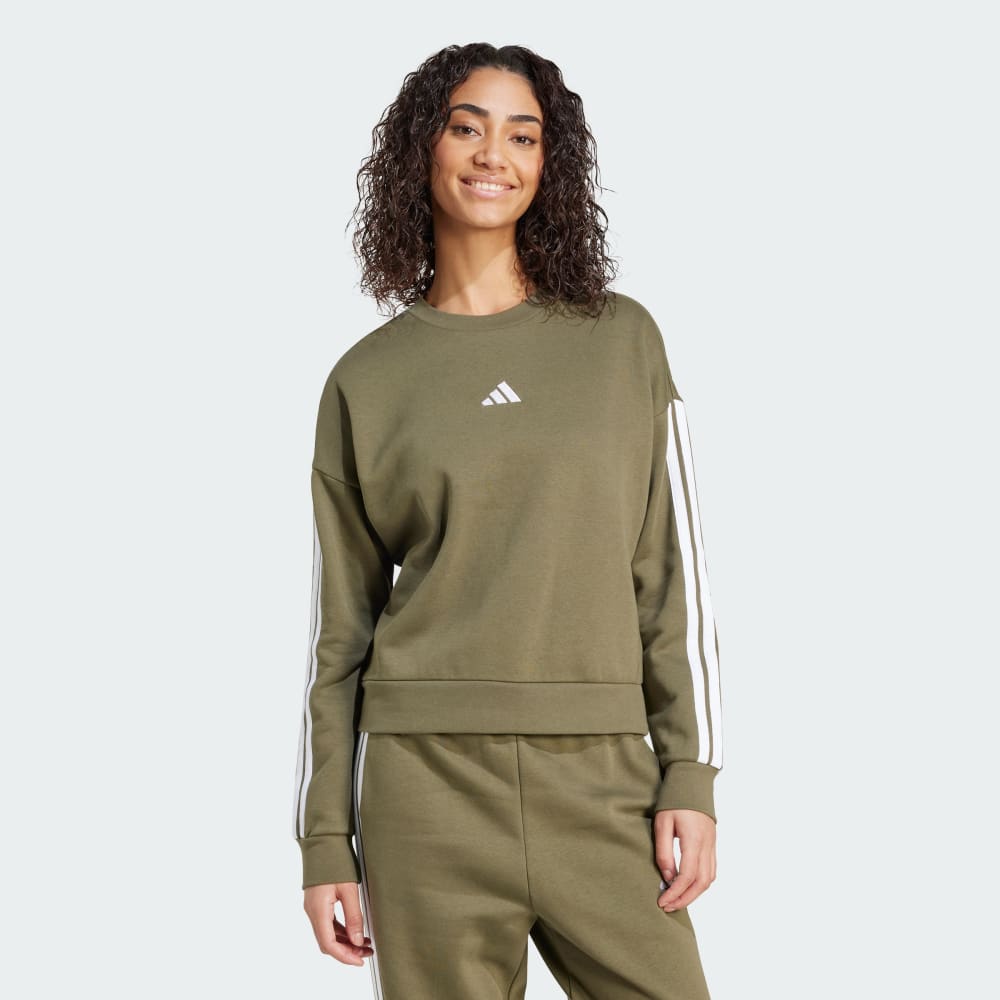 

Толстовка Adidas Essentials 3-Stripes Fleece Sweatshirt, цвет Olive Strata/White