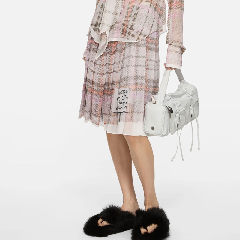 Плиссированная клетчатая мини-юбка Acne Studios, серый/розовый — фото 3