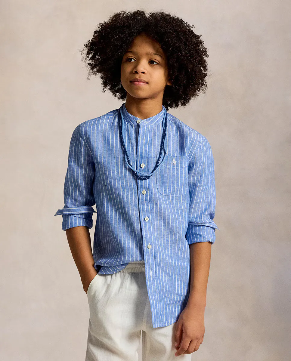 

Льняная рубашка для мальчика с длинными рукавами Polo Ralph Lauren, синий
