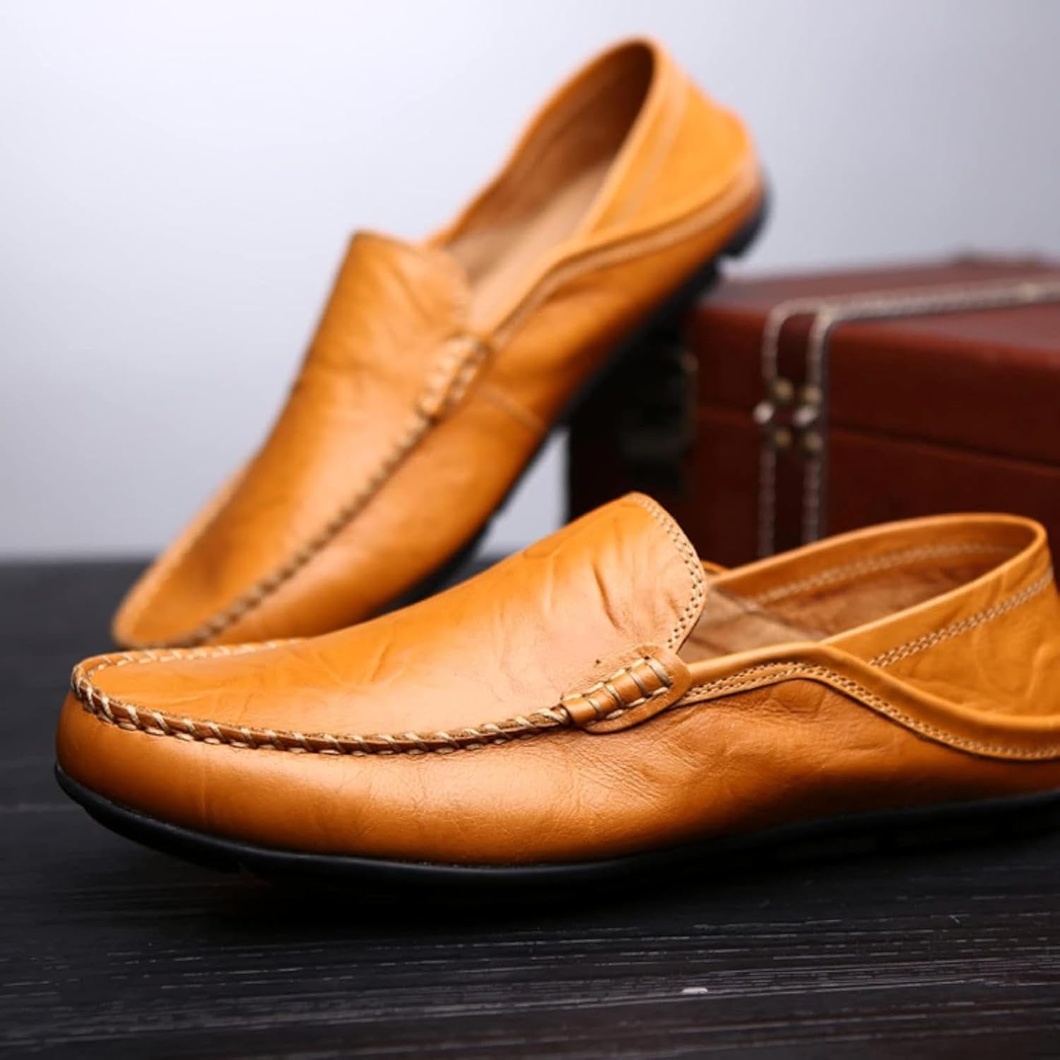 Мужские туфли OXCOWNIU из искусственной кожи PU, повседневные лоферы на плоской подошве, обувь, слипоны, пенни-лоферы, лоферы, черный — фото 4