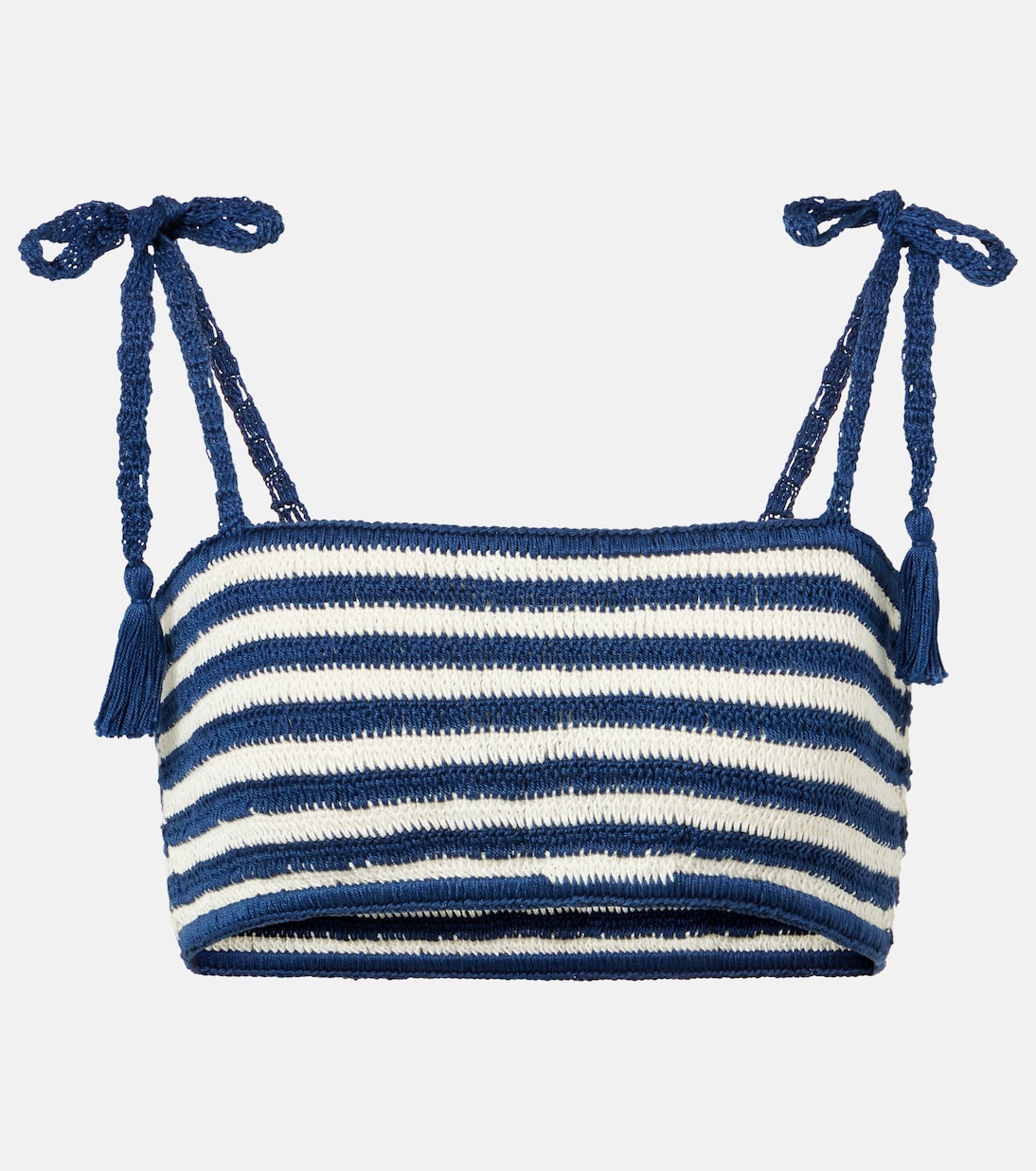 

Полосатый хлопковый укороченный топ с кружевом Coastal Anna Kosturova, Cream Navy