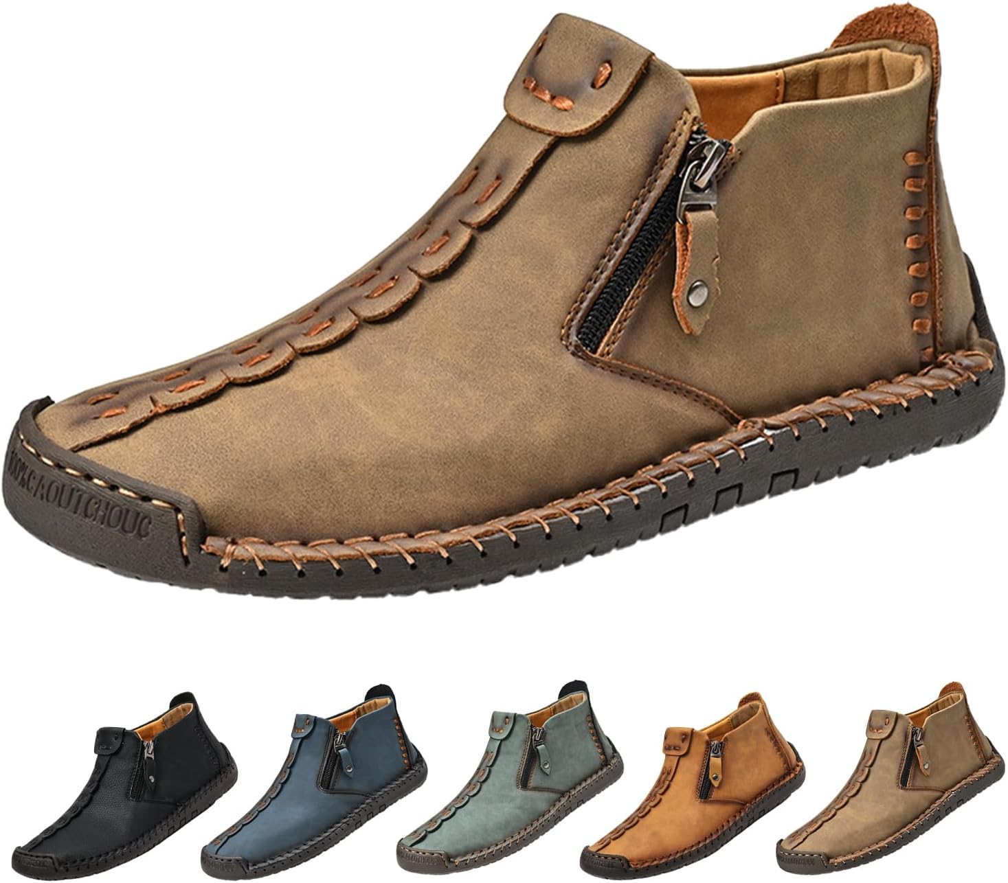 

Мужские полу-высокие ботинки Чакка, винтажный комфорт, ручная строчка, кожаные, водонепроницаемые, противоскользящие с молнией, для путешествий и походов Hneowgn, хаки