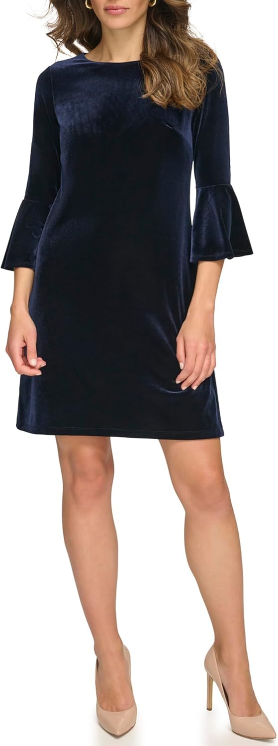 

Бархатное платье-рубашка с расклешенными рукавами от Tommy Hilfiger, Magnificent Navy