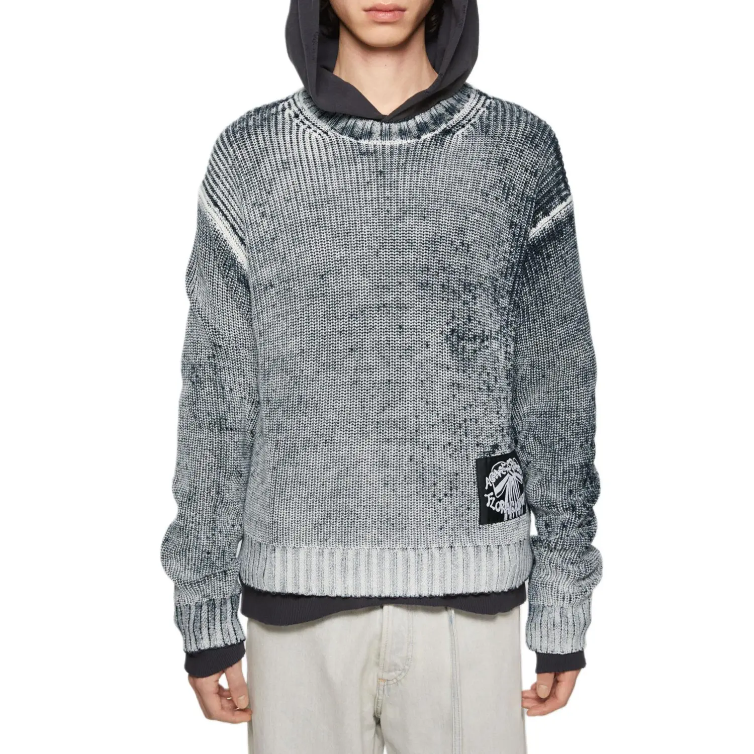 Футболка с длинными рукавами и нашивкой с логотипом Acne Studios, черно-белая — фото 3