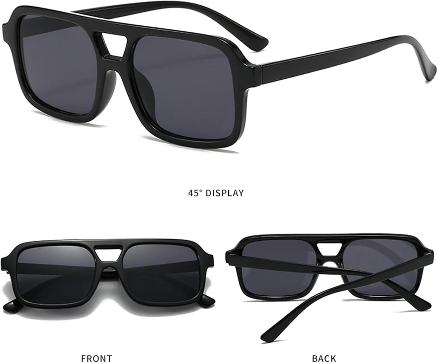 

Солнцезащитные очки-авиаторы в стиле ретро, ​​квадратные, для женщин и мужчин, винтажные, модные, прямоугольные, в стиле 70-х Kursan, 02 Bright Black/Black