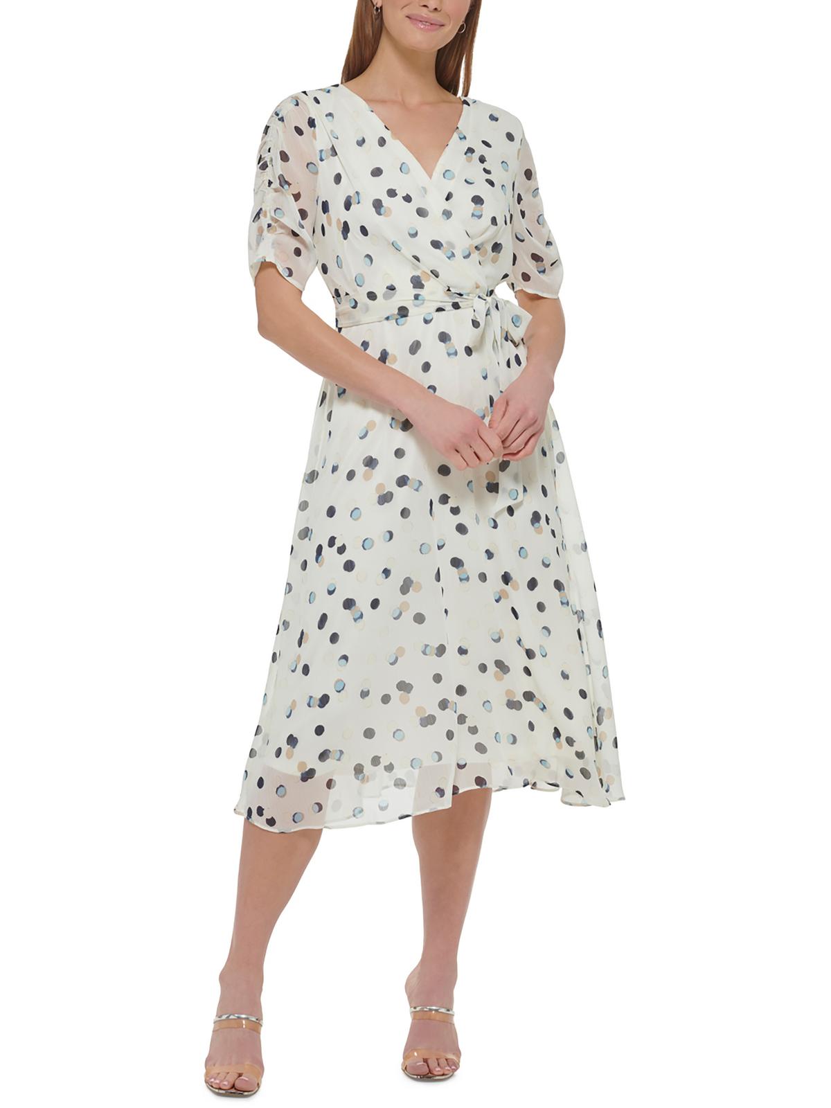 

Женское платье миди из полиэстера в горошек DKNY, цвет ivory multi