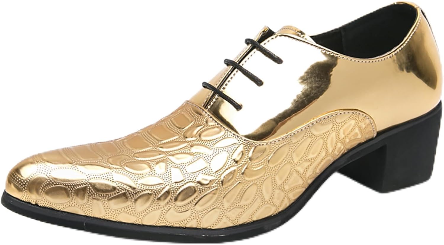 

Мужские оксфорды с лакированной кожей, толстый каблук, классический носок, шнуровка, удобные, низкие, противоскользящие, для делового и повседневного стиля, для свадьбы и вечеринки Qeosnbx, золотой