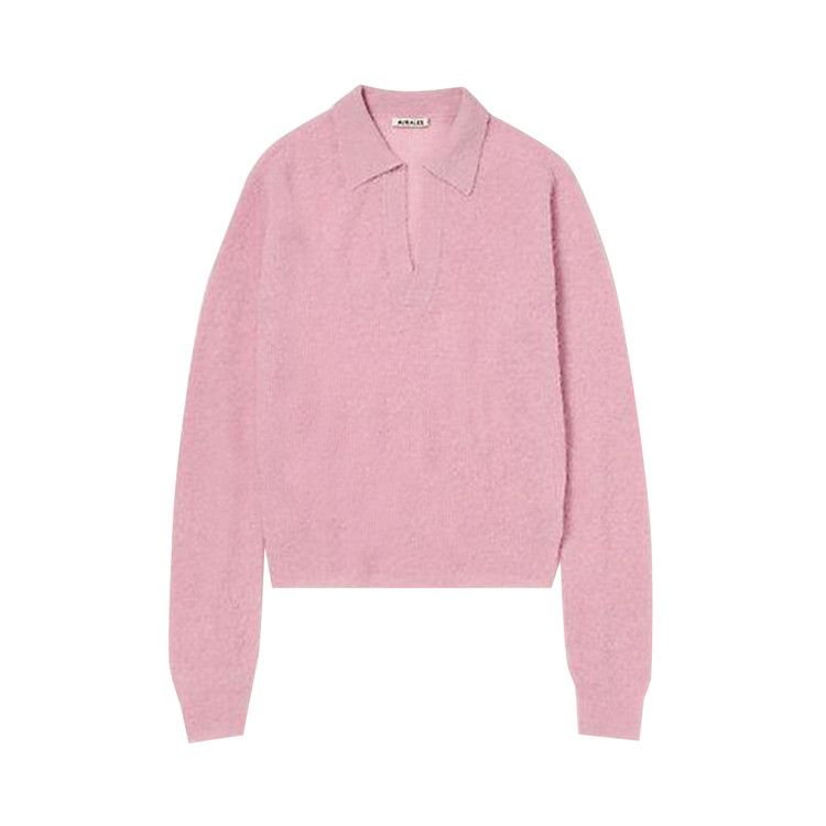 

Поло Auralee Baby Suri Alpaca Sheer Knit Skipper Polo Shirt, Pink