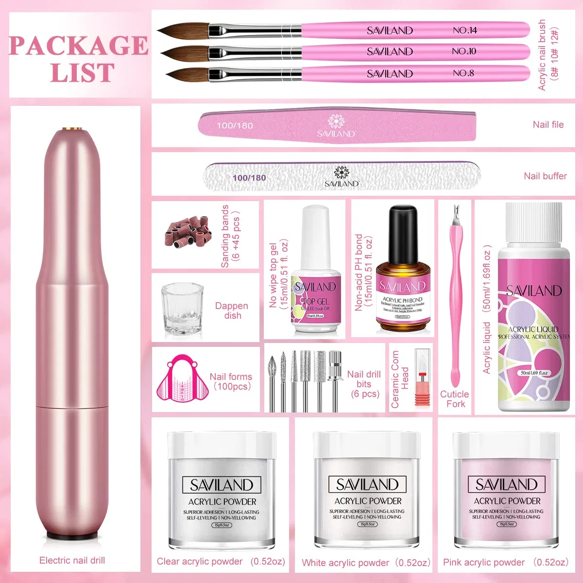 Набор для акрилового маникюра Saviland с фрезером Saviland, 1-Acrylic Nail Set — фото 2