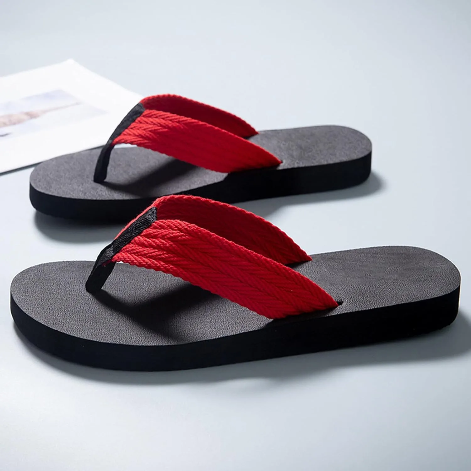 Общие сандалии Мужские мужские Летние повседневные уличные сандалии Wear Пляжные нескользящие дышащие Вьетнамки с застежкой-носком Большой размер Тапочки на плоской подошве Сандалии Generisch, красный — фото 3