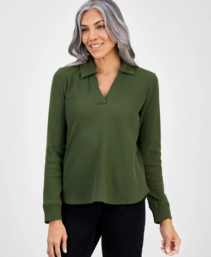 

Женская поло с длинным рукавом в рубчик Style & Co, зеленый