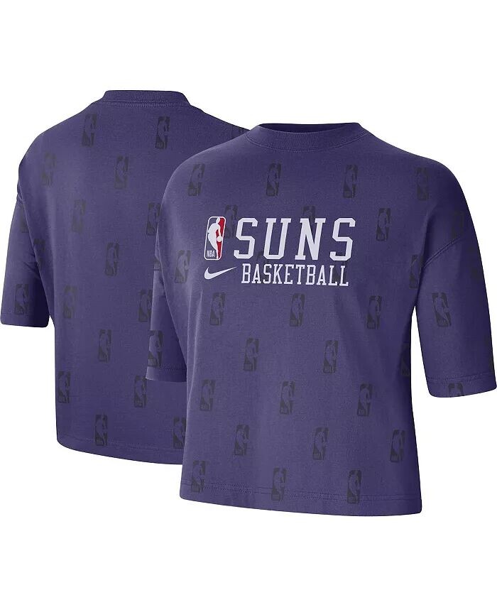 

Женская фиолетовая футболка свободного кроя с логотипом Phoenix Suns Allover NBA Nike