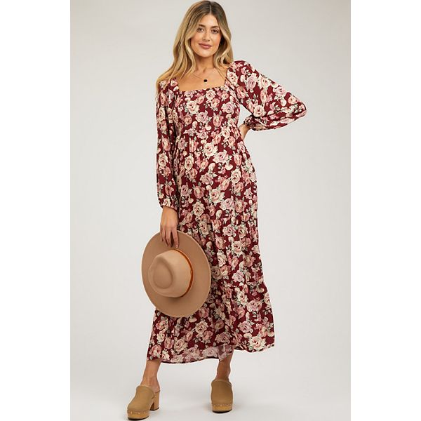 

Длинное платье для беременных с цветочным принтом и длинными рукавами Pinkblush