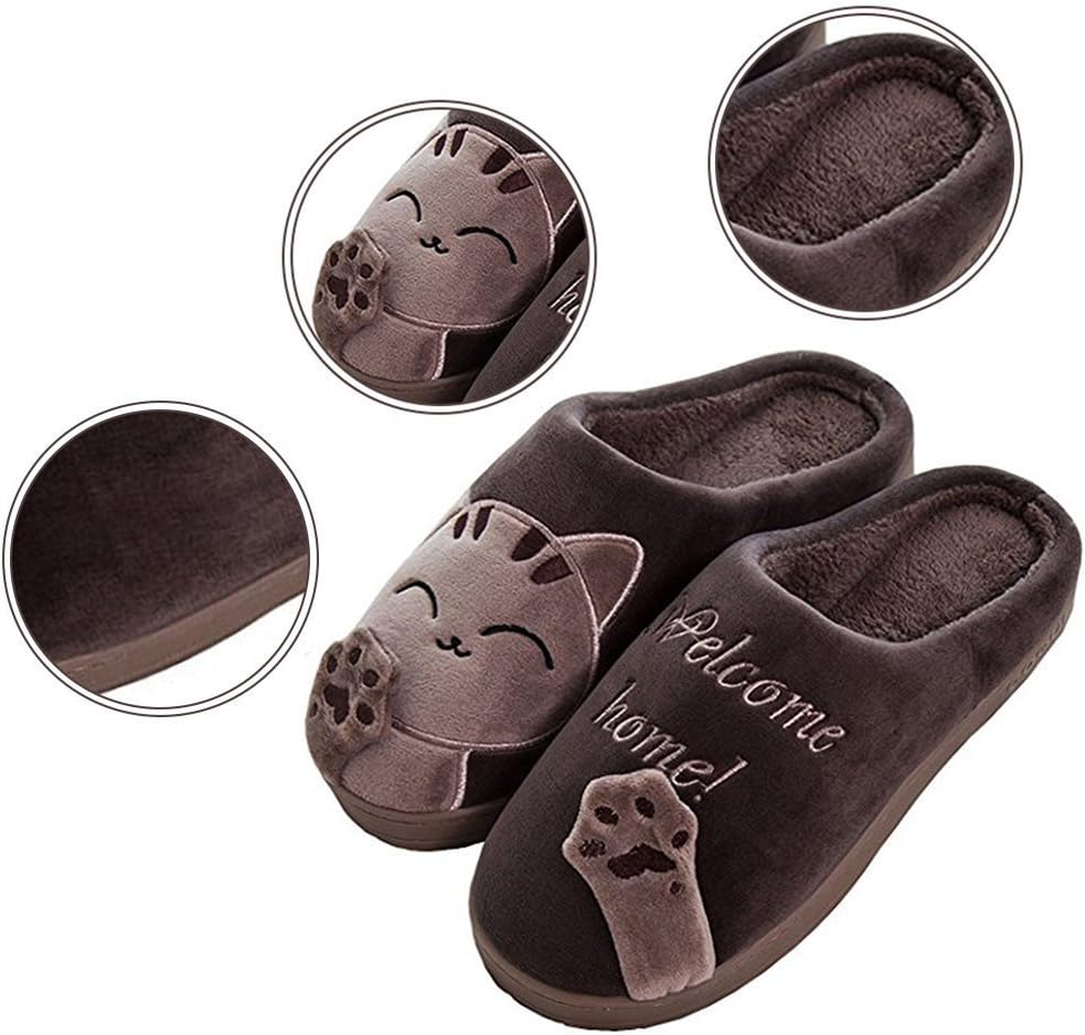 Женские тапочки Rojeam с милым котиком, плюшевые, зимние, теплые, для дома, против скольжения, для женщин и мужчин, коричневый — фото 4