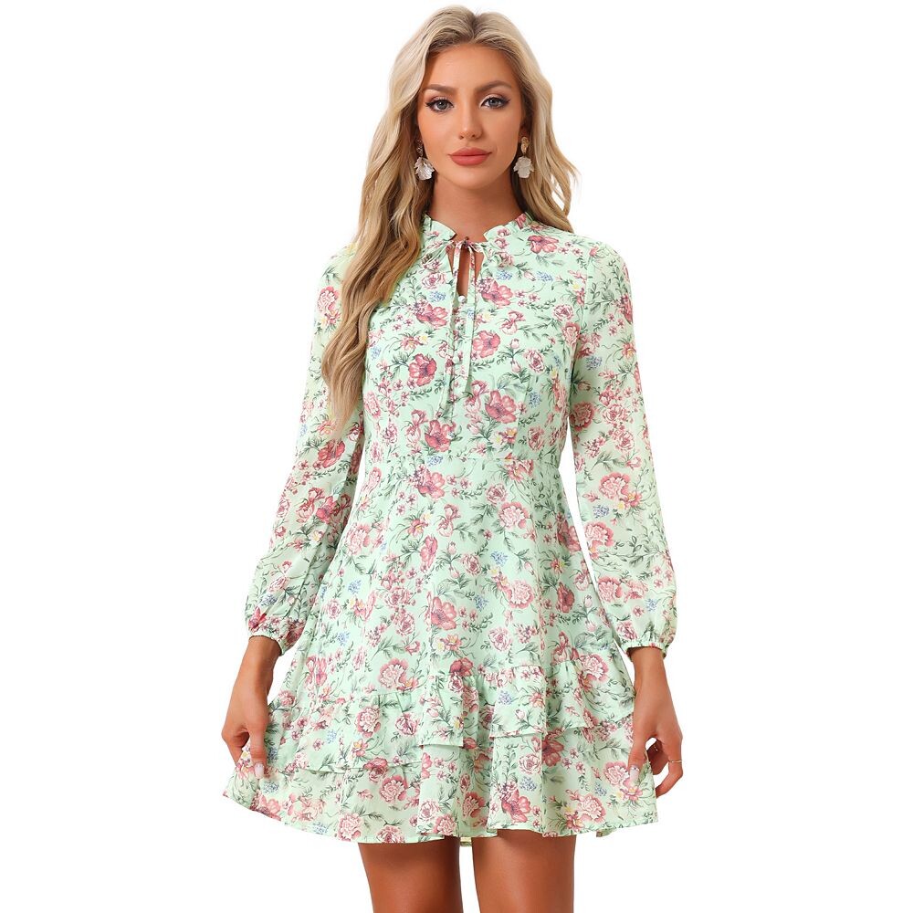 

Женское летнее многослойное платье с завязкой и V-образным вырезом, полупрозрачное шифоновое мини-платье с длинными рукавами ALLEGRA K, зеленый