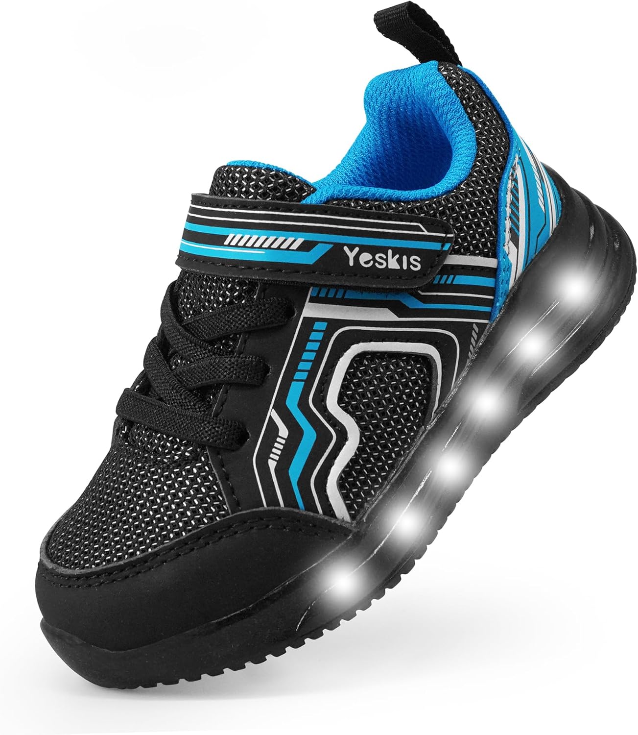 

Детские кроссовки YESKIS для мальчиков и девочек со светодиодной подсветкой, легкие, сетчатые, дышащие, очаровательные, для бега, для малышей и маленьких детей, черный