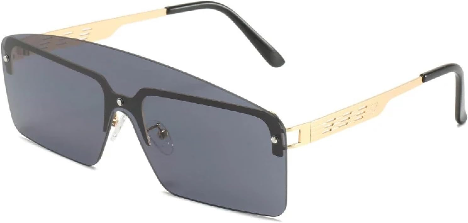 

Модные солнцезащитные очки без оправы для мужчин и женщин, винтажные, металлические, цельные, для путешествий и вождения, с защитой от УФ-излучения UV400 TKKTLLT, Gold Gray