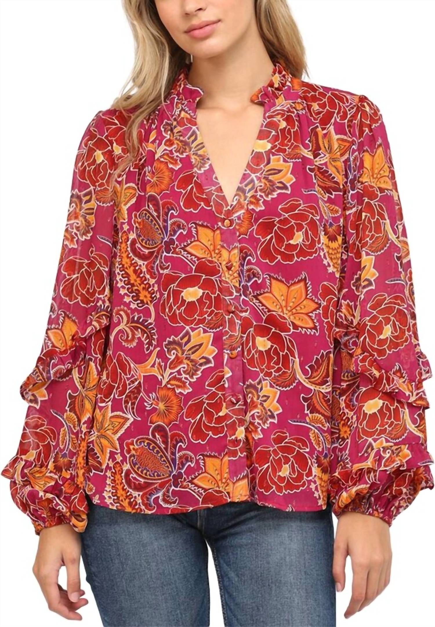 

Топ с отделкой из люрексовых рюш в цвете сангария FATE, Sangria