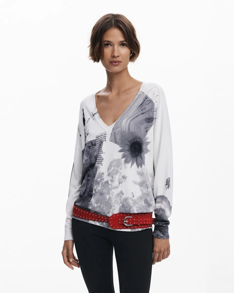 

Женский тонкий свитер с коллажем Desigual, белый