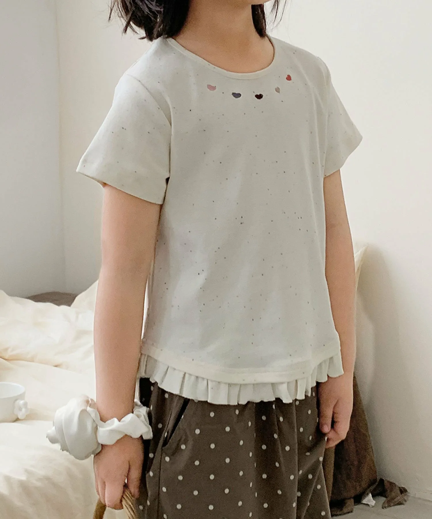 Футболка с оборками по низу Aimoha Kids, off white