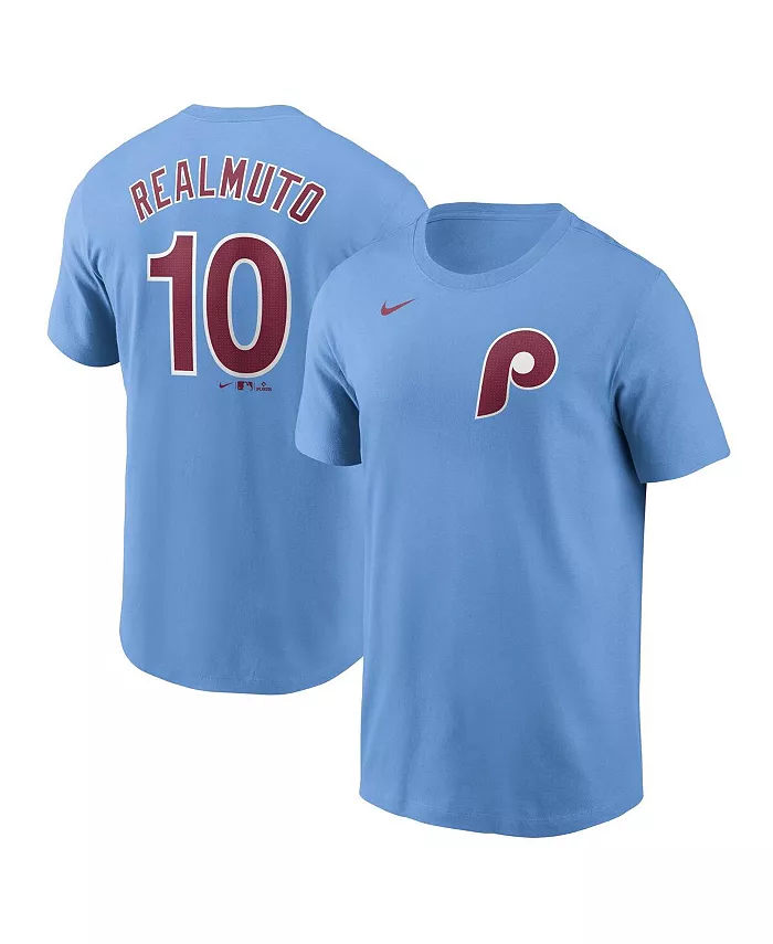 

Мужская футболка Philadelphia Phillies Fuse Name Number в светло-голубом цвете с именем и номером J.T. Realmuto Nike