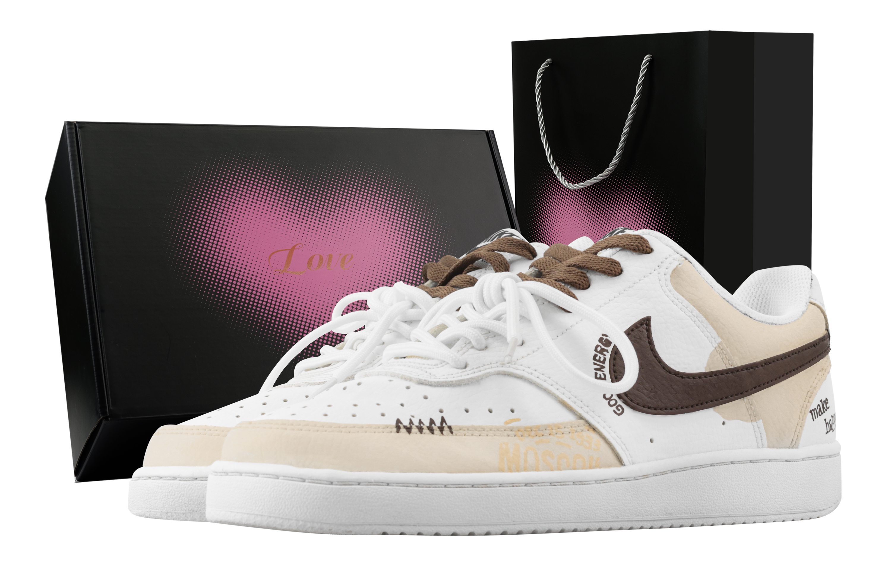 

Nike Кроссовки Court Vision 1 Deserted Smoke, Heart Box, износостойкие, низкие, для скейтбординга, мужские, белые, коричневые