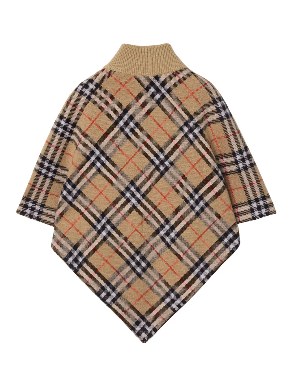 Шерстяной кейп в клетку Burberry Kids, песочный — фото 2