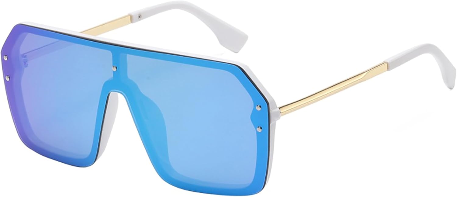 

Солнцезащитные очки OWL увеличенного размера для женщин и мужчин | Линзы UV400 | Модные, стильные, цельные, с плоскими зеркальными линзами, без оправы, металлические дужки | Очки-маска, Blue