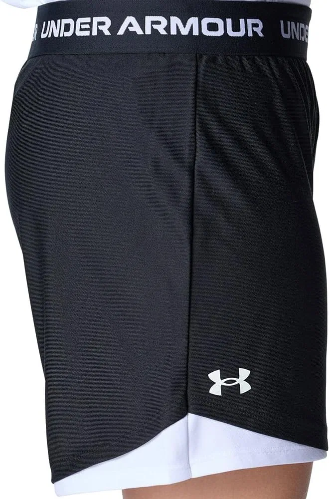 Шорты Under Armour Girls' Tech Play Up 5 Inch Shorts, (001) Black/White/White — фото 3