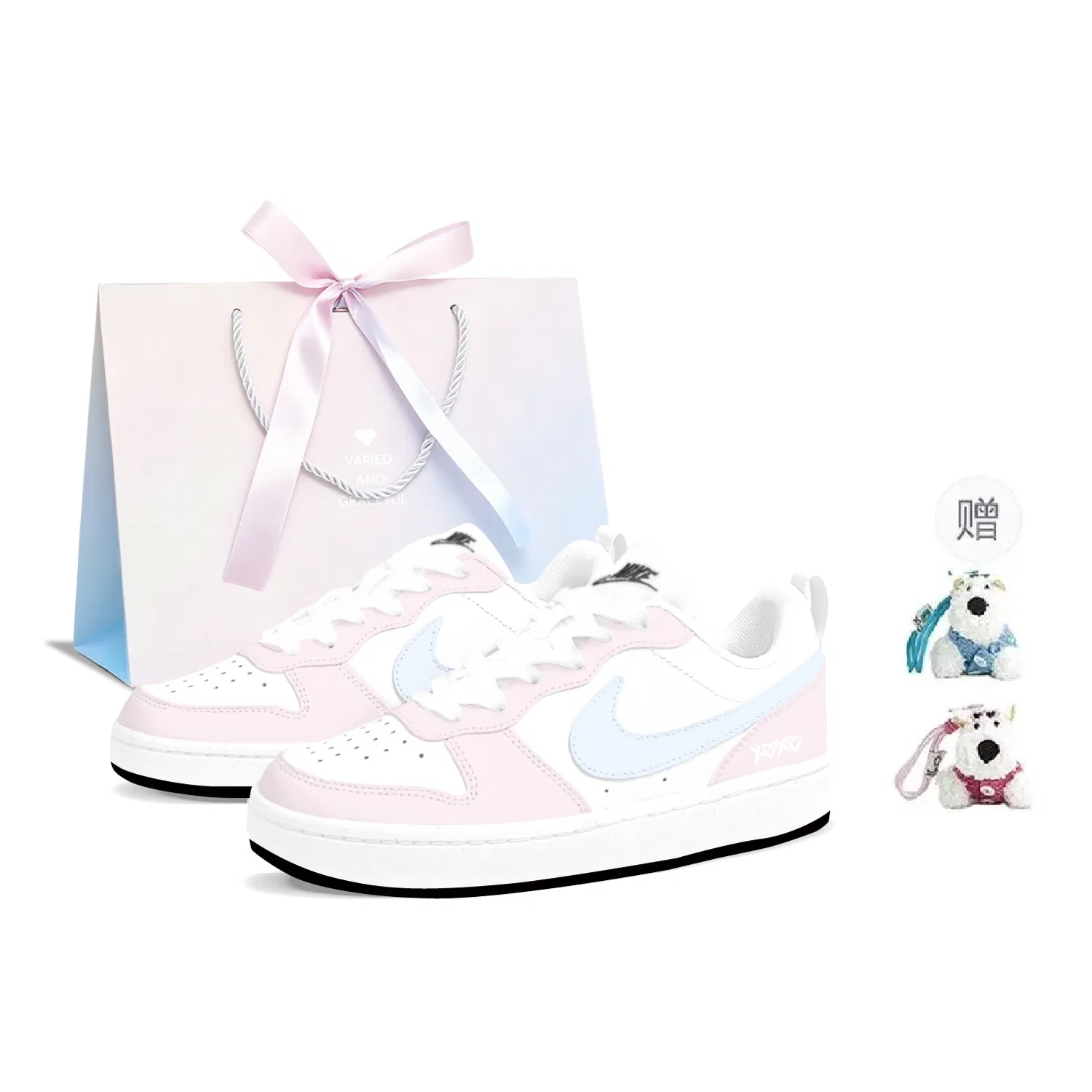 Детские кроссовки для скейтбординга Nike Court Borough Butter Cream Puff розово-синие