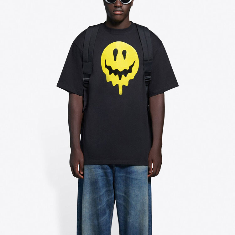 Футболка мужская Balenciaga Smiley с принтом, черный — фото 4