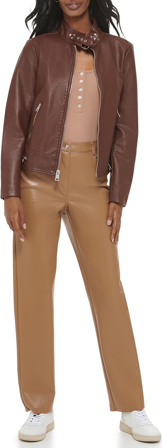 Женская куртка для мотокросса Levi's из искусственной кожи (стандартная и плюс), Chocolate Brown — фото 2