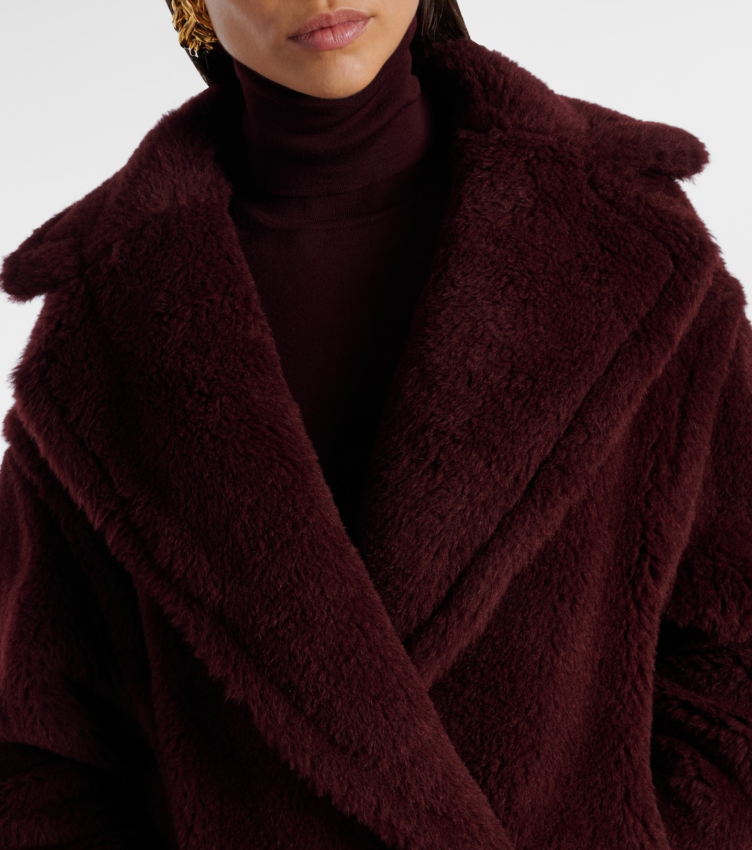 Пальто из шерсти альпаки Teddy Bear, шерсти и шелка Max Mara, Ciliegia — фото 4