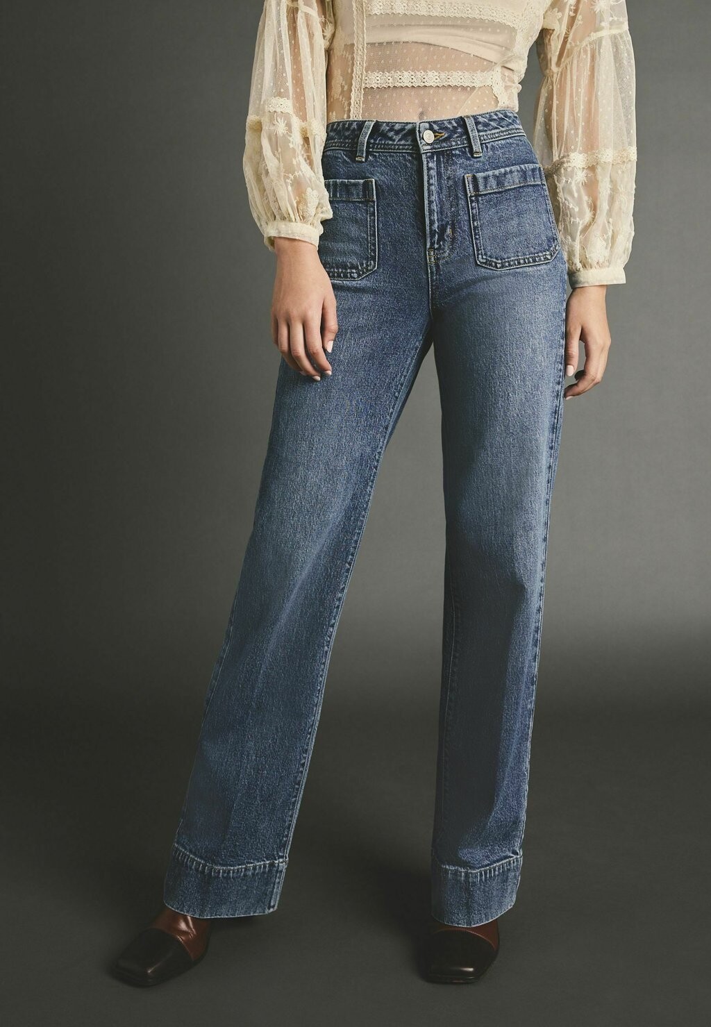 Расклешенные джинсы PATCH POCKET WIDE LEG PETITE Next, синий — фото 3