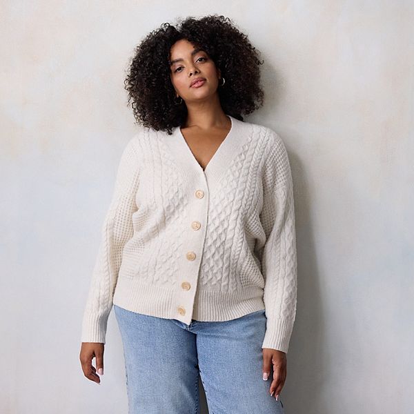 

Кардиган с косой вязкой Plus size Lc Lauren Conrad, Dessert Cream