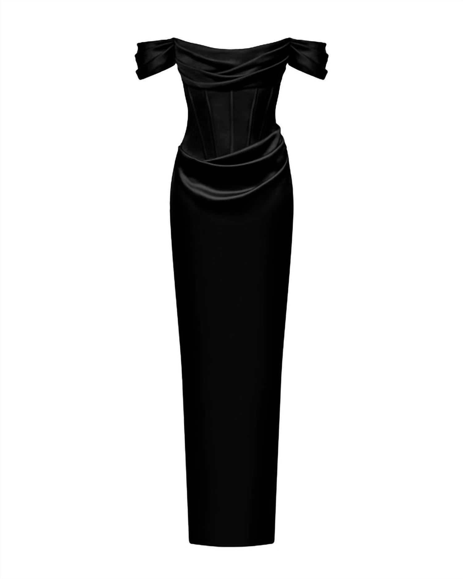 

Черное платье-корсет с драпировкой и открытыми плечами Rasario