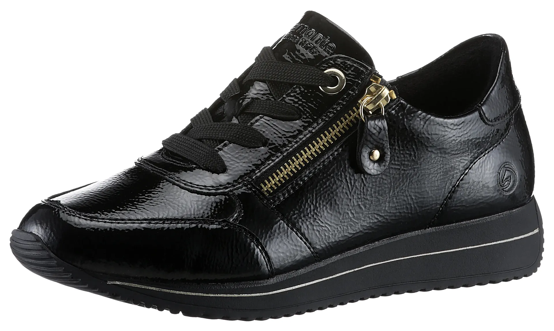 

Кроссовки Remonte на танкетке, повседневная обувь, полуботинки, туфли на шнуровке с тисненым логотипом на язычке, черный