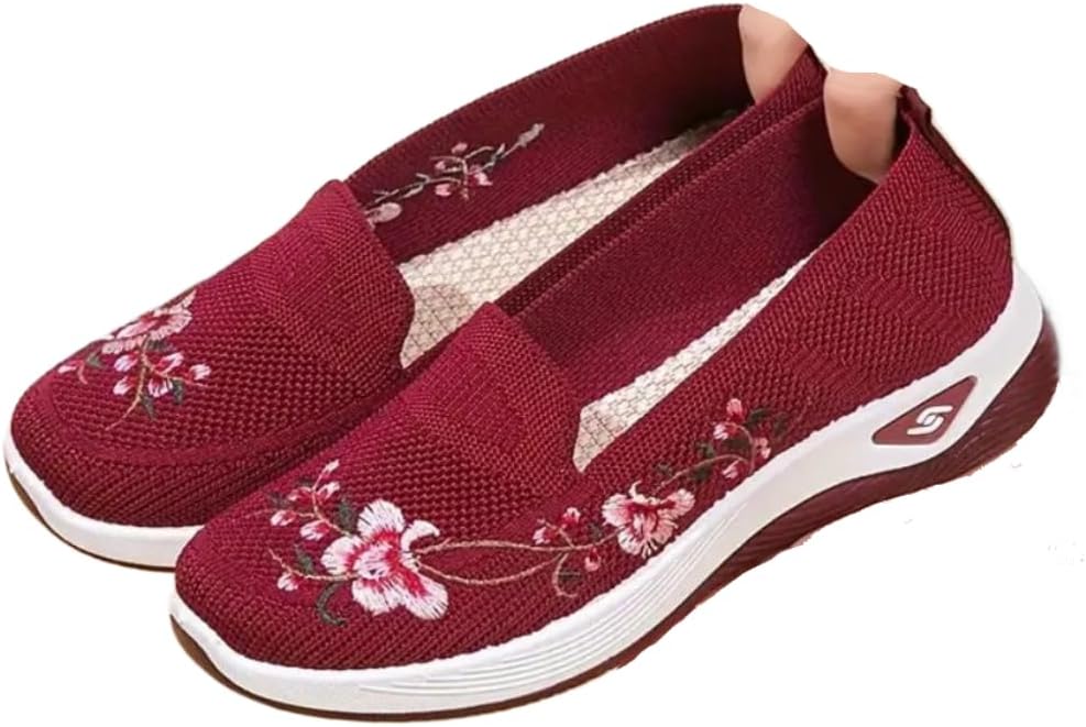 

Модные женские кроссовки с цветочным узором, сетчатые, дышащие, легкие, с нескользящей подошвой, дизайнерские, повседневные, удобные спортивные, для работы и повседневной носки, летние прогулочные Lokolucx, красный