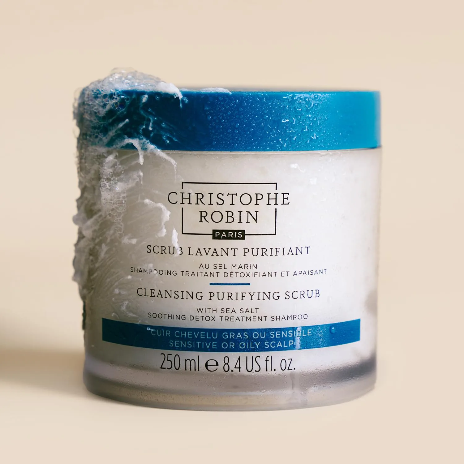 Christophe Robin Purifying Scalp Scrub with Sea Salt - глубоко очищающий детокс-скраб для жирных корней и чувствительной кожи головы 248 мл (2 шт.) — фото 2