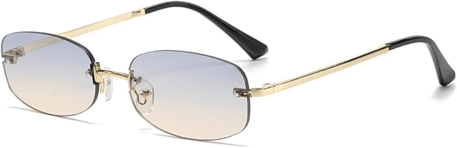 

Ретро прямоугольные солнцезащитные очки без оправы для женщин, модные, с прозрачными линзами цвета океана, разноцветные, защита от УФ-излучения UV400 VFDHN, Gold-bluebrown