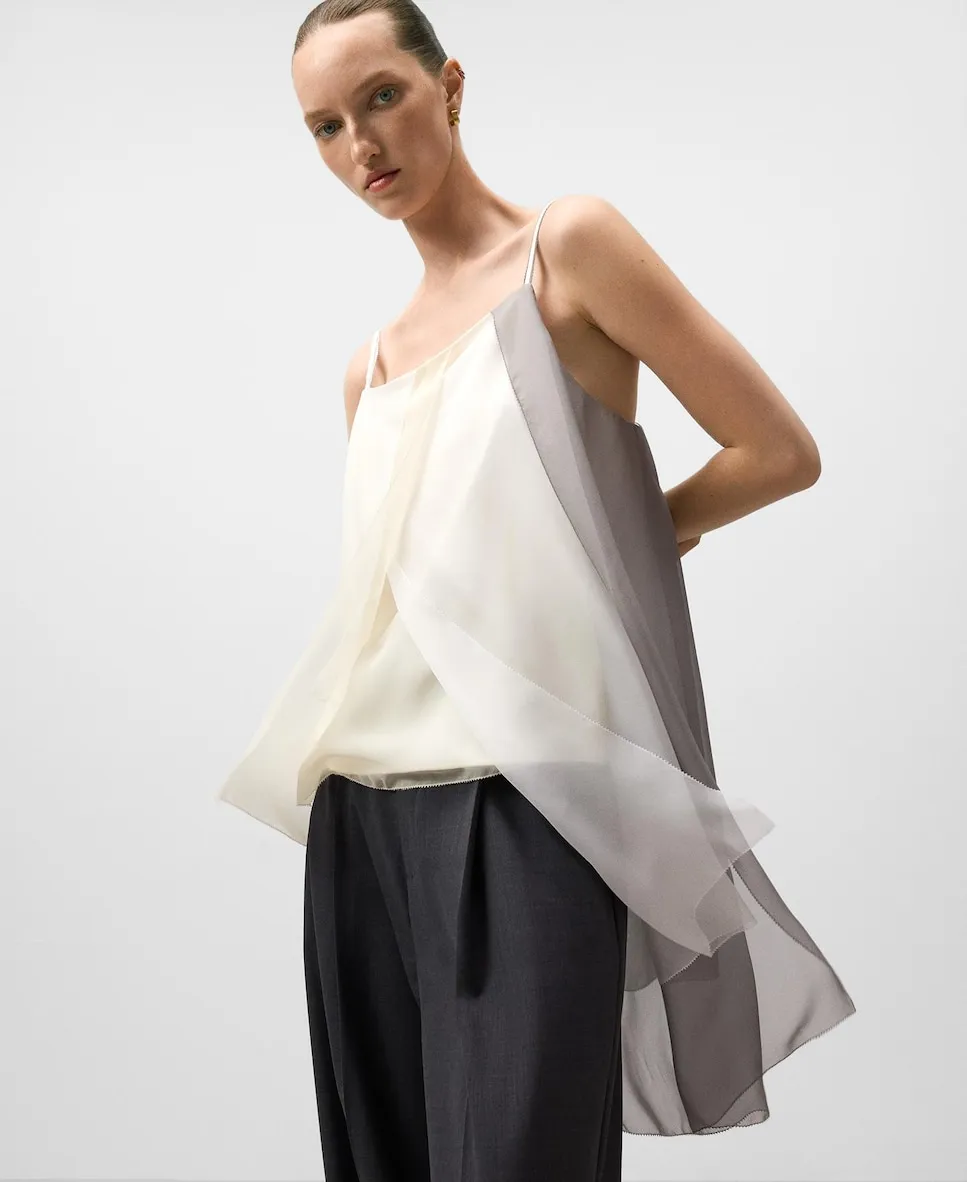 

Женский топ на бретельках с многослойными деталями Adolfo Dominguez, белый/серый