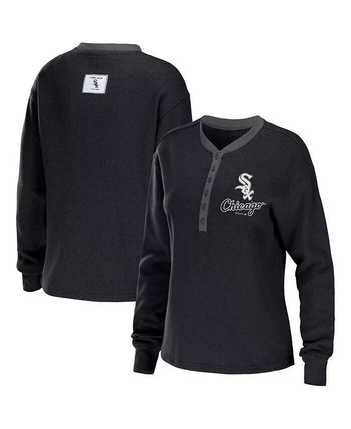 

Женская черная футболка с длинным рукавом Chicago White Sox Waffle Henley Wear By Erin Andrews