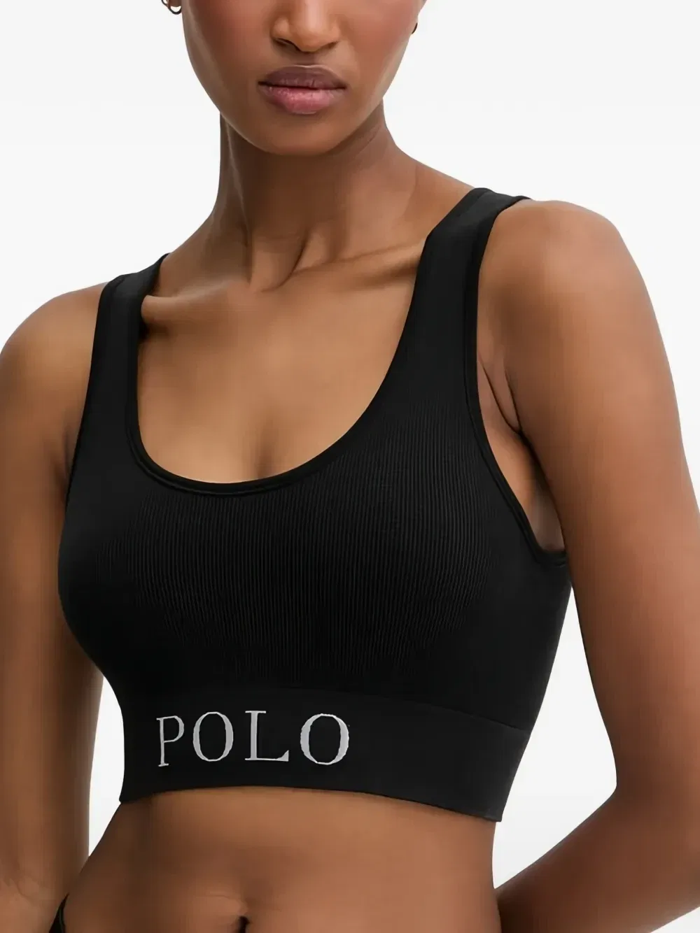 Бюстгальтер Polo Ralph Lauren с ребристой резинкой с логотипом, черный — фото 2