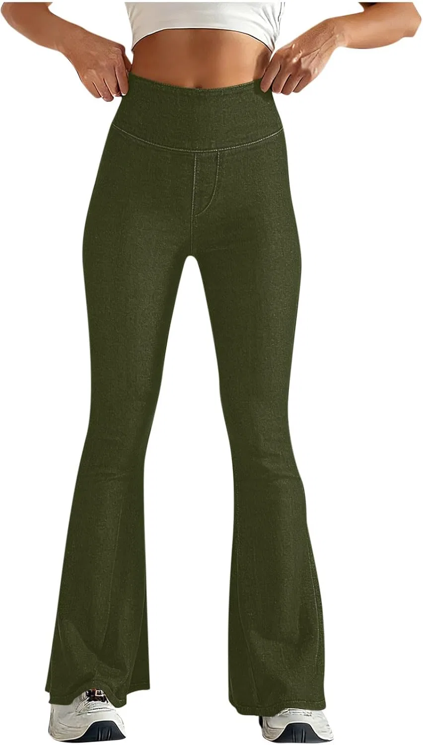 Активные штаны, военный, Curvy Flare Jeans, Army Green