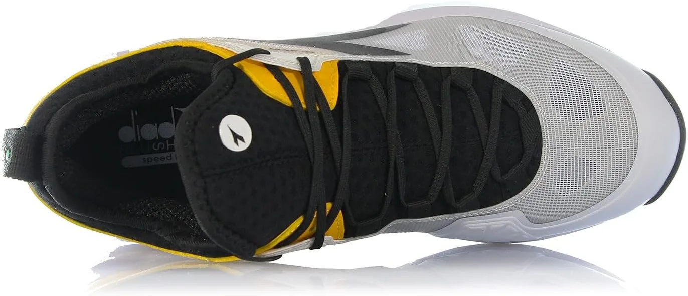 Мужские теннисные кроссовки Diadora Speed Blueshield Fly 3+Ag для игры в любых шортах, белые с оранжевым принтом — фото 2