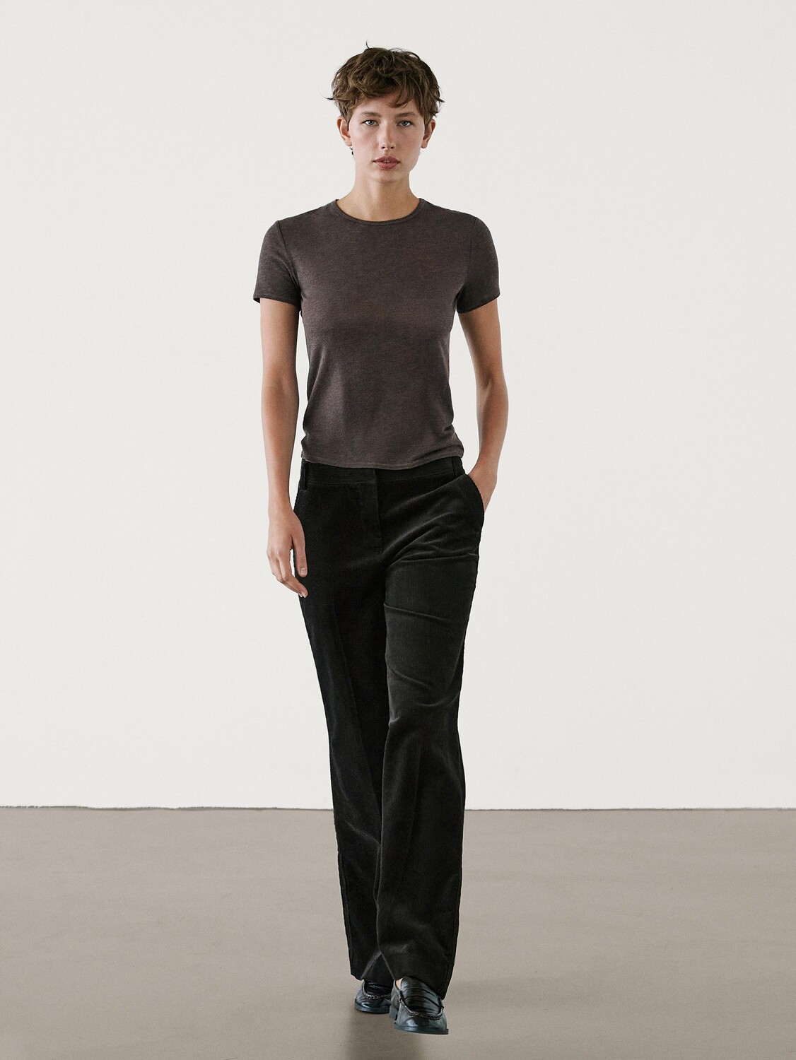

Футболка с коротким рукавом из смеси лиоцелла Massimo Dutti, коричневый